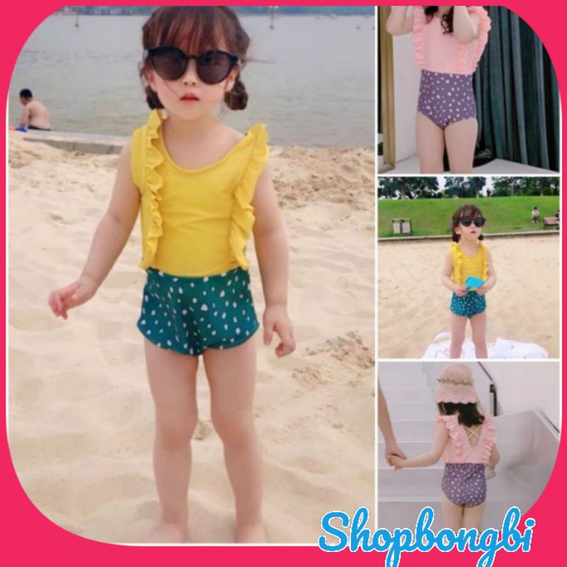 bikini 1 mảnh bé gái bèo nhún phối màu/ bikini liền thân bé gái