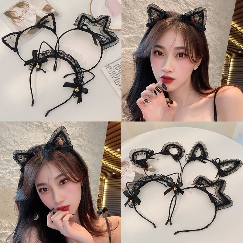 Cài Tóc Hình Tai Mèo Bằng Ren Màu Đen Đáng Yêu Cho Nữ