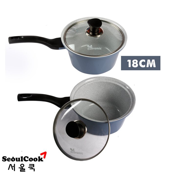 Seoulcook (E) Nồi đúc ceramic cao cấp 1 tay cầm 18cm, dùng được bếp từ