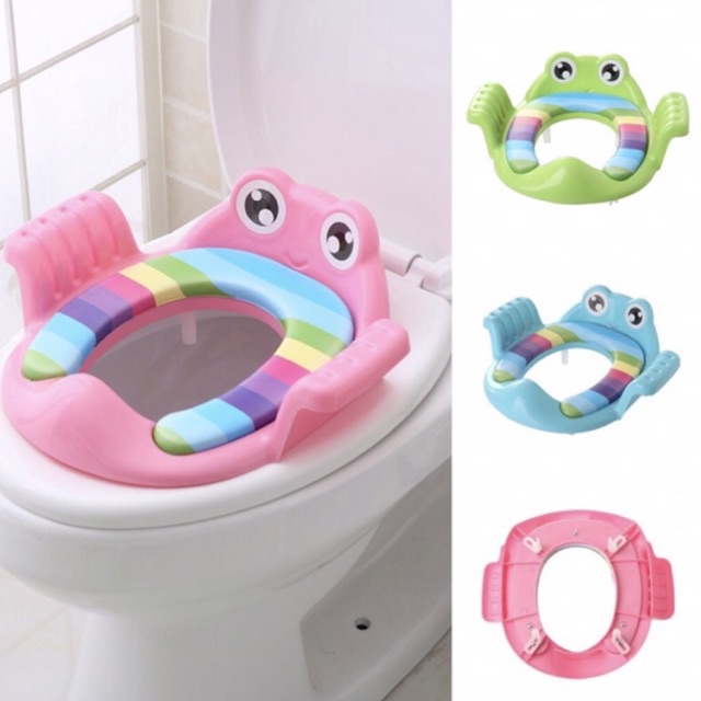 Bệ lót thu nhỏ bồn cầu có tay vịn hình ếch bằng nhựa ABS cao cấp có đệm lót cho trẻ - TiNa’s House