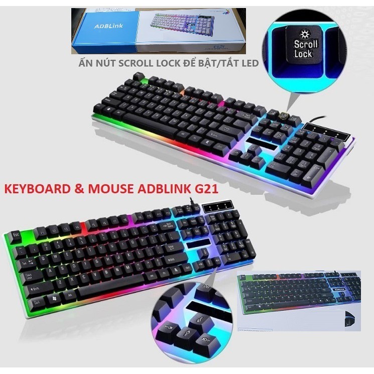 Bàn Phím Giả Cơ Chơi Game G21 ADBLink Có Led ( Màu Đen ) Chưa bao gồm chuột