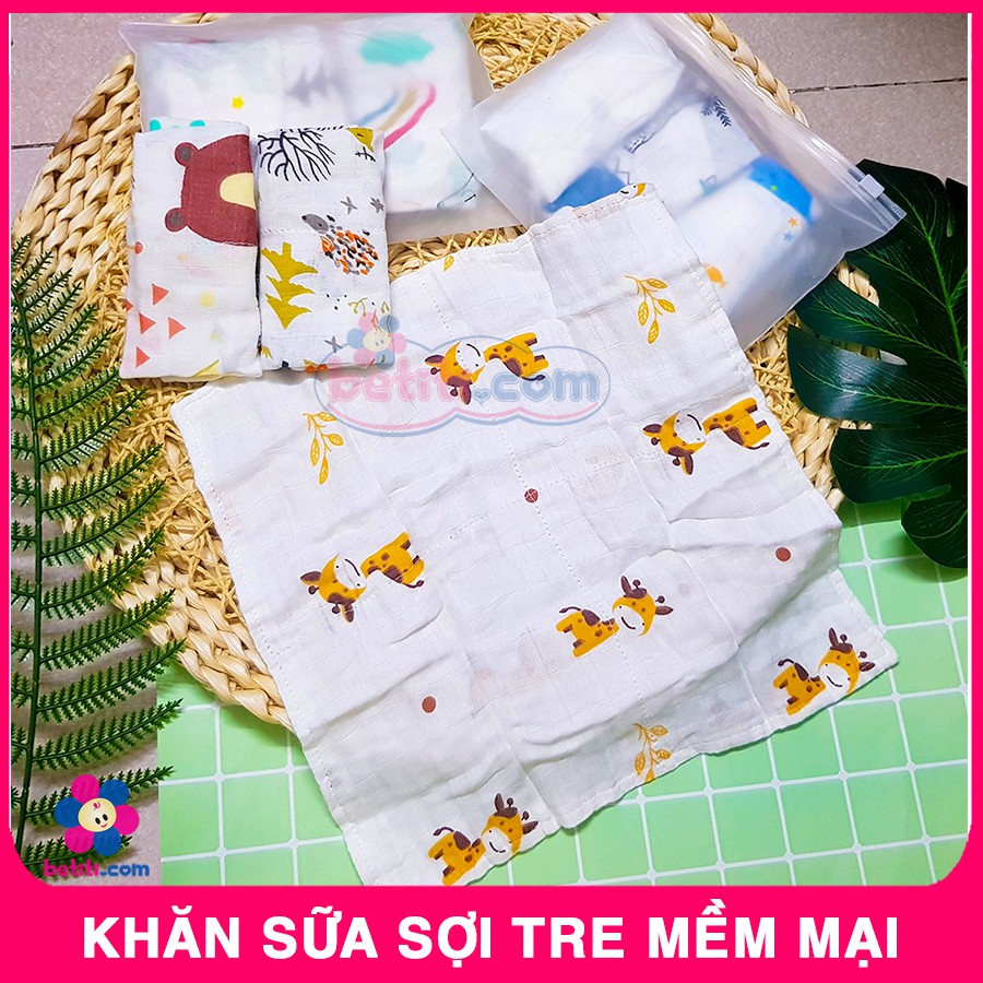 [SET 3 CHIẾC] Khăn Sữa Sợi Tre Mềm Mại, Mịn Màng In Hình Họa Tiết Dễ Thương - BTT00160