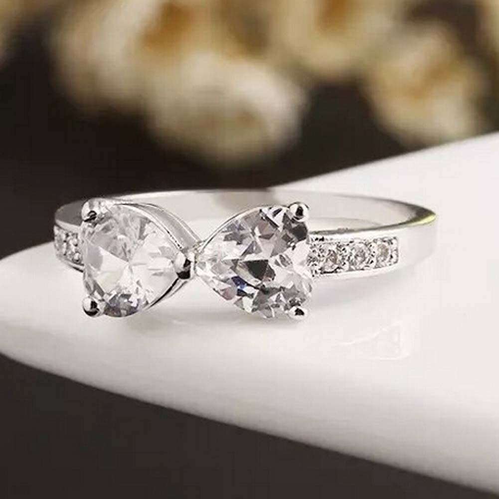 Nhẫn đính hôn mạ vàng 18K hình nơ đính đá quý sang trọng