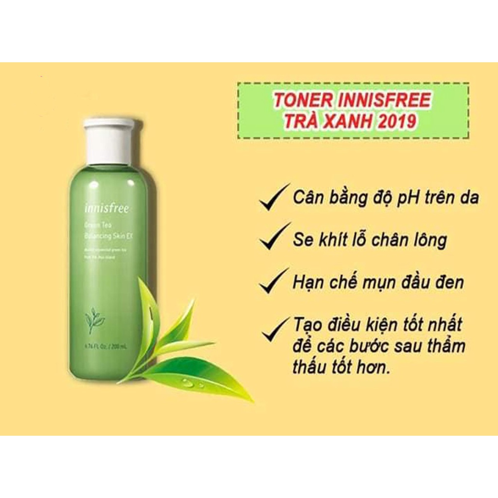 TONER TRÀ XANH INNISFREE 200ML (MẪU Mới)_ tách set tặng kèm mẫu mini