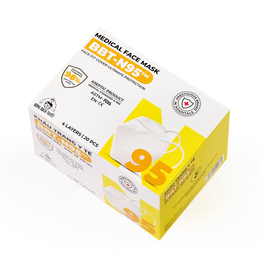 Combo 6 Hộp Khẩu Trang Bông Bạch Tuyết N95 - Trắng (20 cái/hộp)