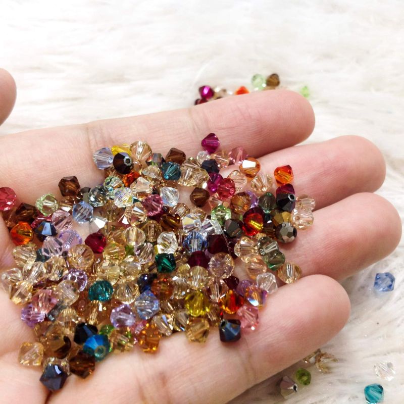 20 Hạt đá pha lê hình thoi mix trộn nhiều màu size 4mm lấp lánh sang trọng cườm xỏ vòng trang sức siêu đẹp