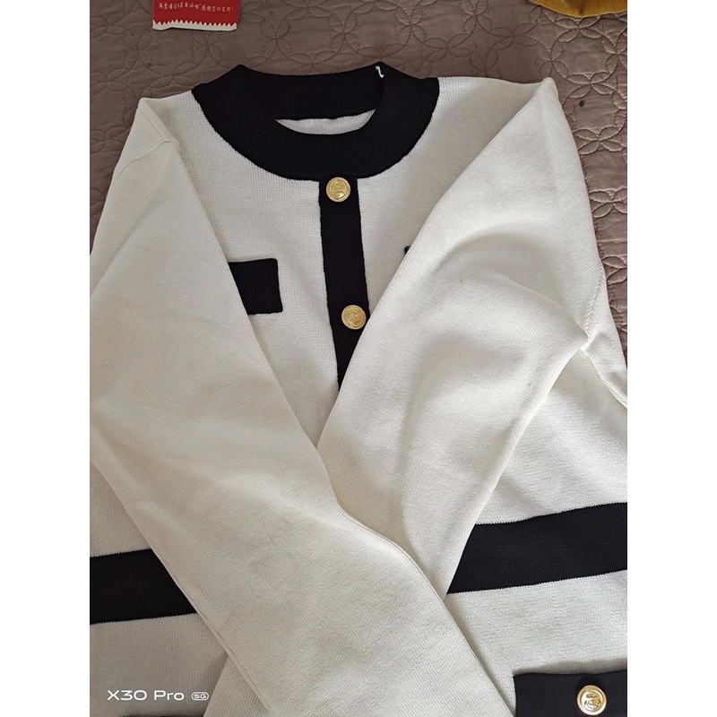 Váy len cúc body viền trắng đen