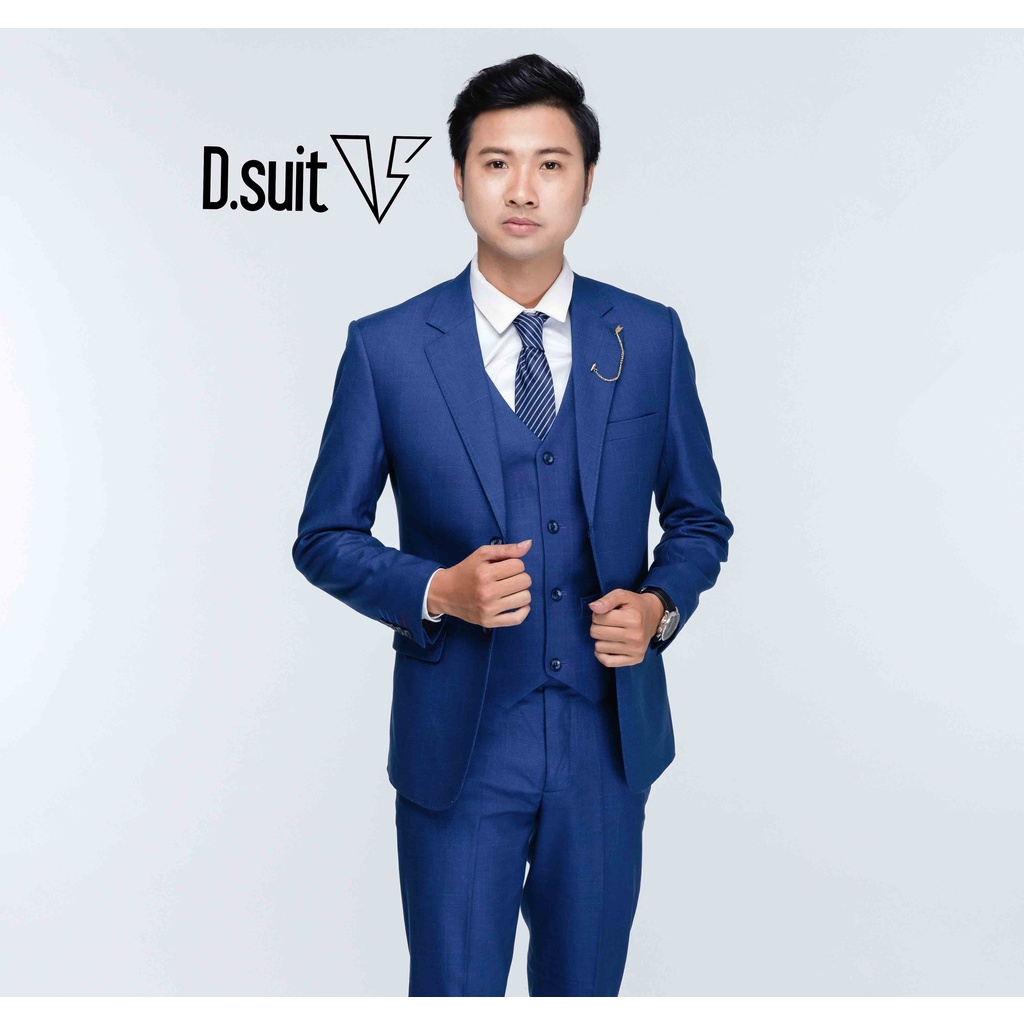 Vest nam cao cấp D.suit Mã 210 Màu Xanh Navy Kẻ Ô 2 cúc