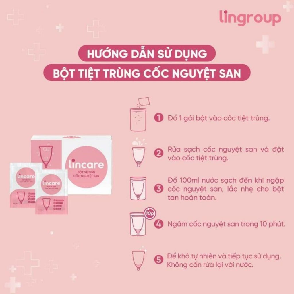 Lincare bột vệ sinh tiệt trùng cốc nguyệt san ( Hộp 12 gói )