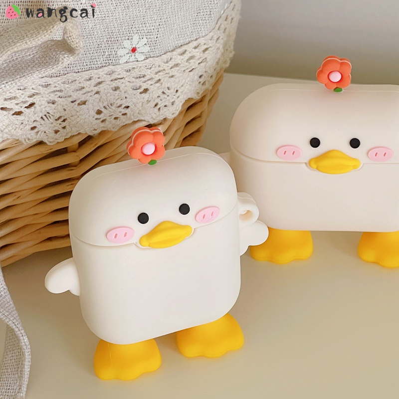 Vỏ Bảo Vệ Hộp Sạc Tai Nghe Airpods 1 2 3 Pro 3 Bluetooth Không Dây Chất Liệu Silicon Mềm Hình Chú Vịt Và Hoa Dễ Thương