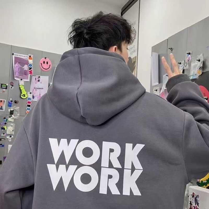 Áo Khoác Hoodie Unisex Zip Nỉ Bông WORK màu ĐEN/XÁM TRẮNG  Nam nữ unisex/Áo hoodie dây kéo nữ form rộng Jaystoree