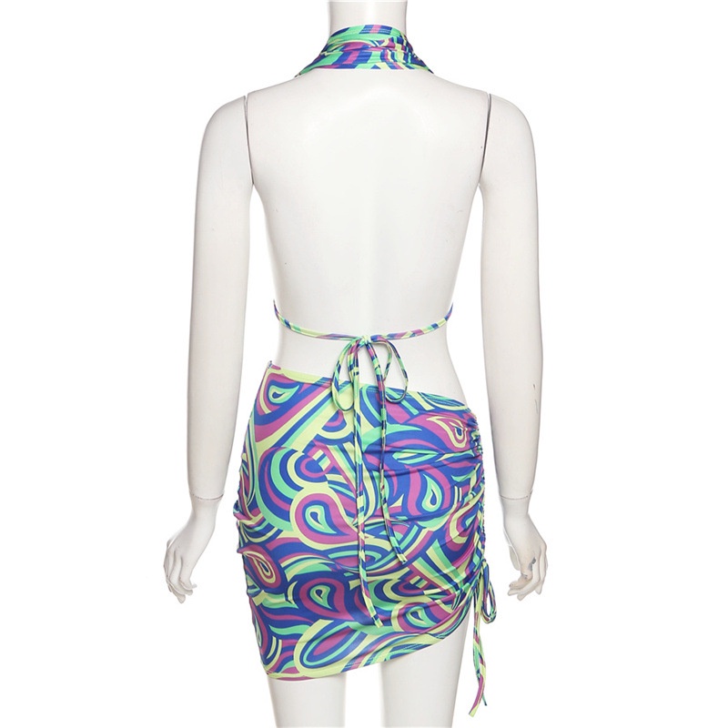 Set Áo Ống + Chân Váy Rút Dây Hoạ Tiết Gợn Sóng Thiết Kế Độc Đáo