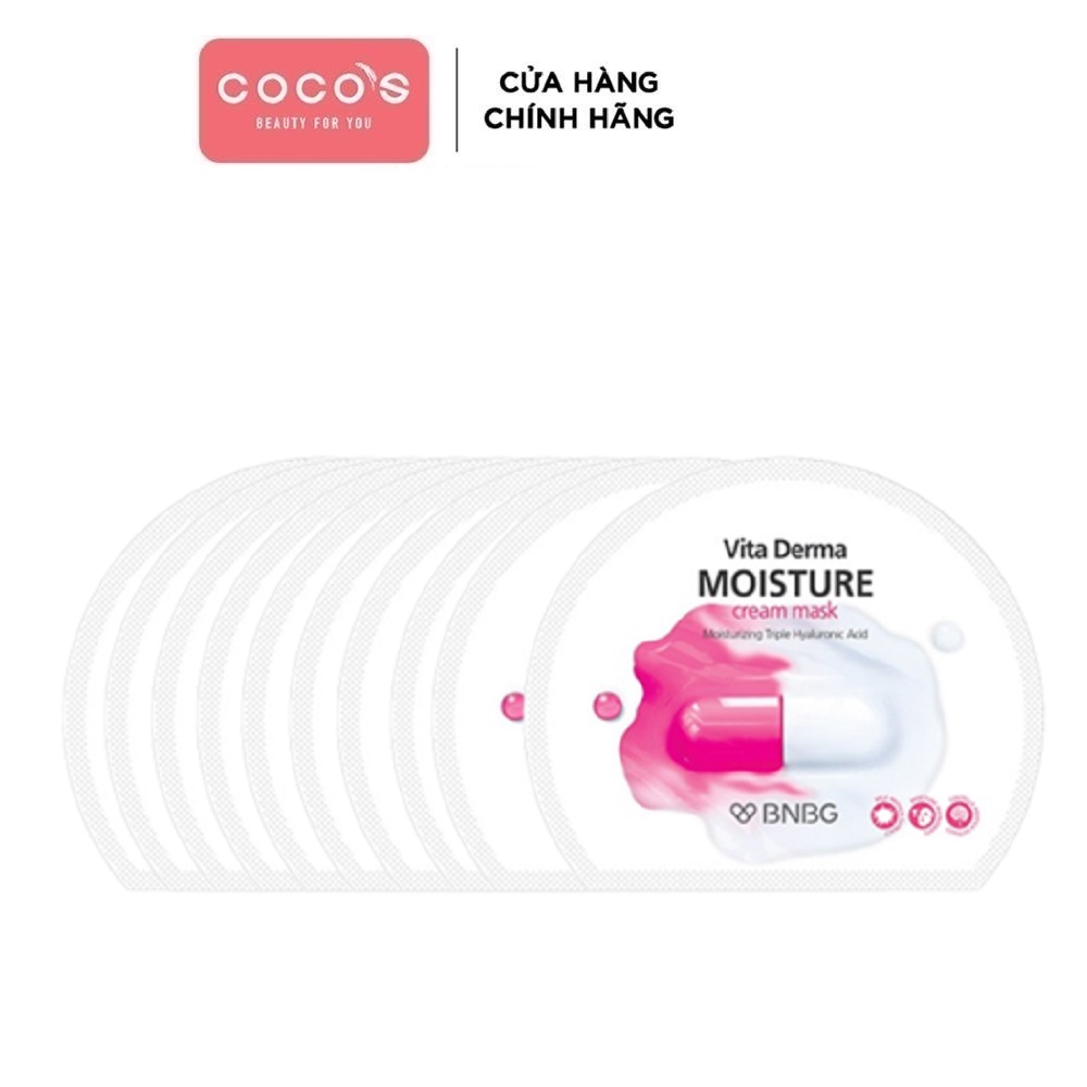 Combo 10 Mặt Nạ Dạng Kem Dưỡng Da Ẩm Mịn, Giúp Da Trắng Hồng BNBG Vita Derma Moisture Cream Mask (30ml x 10)