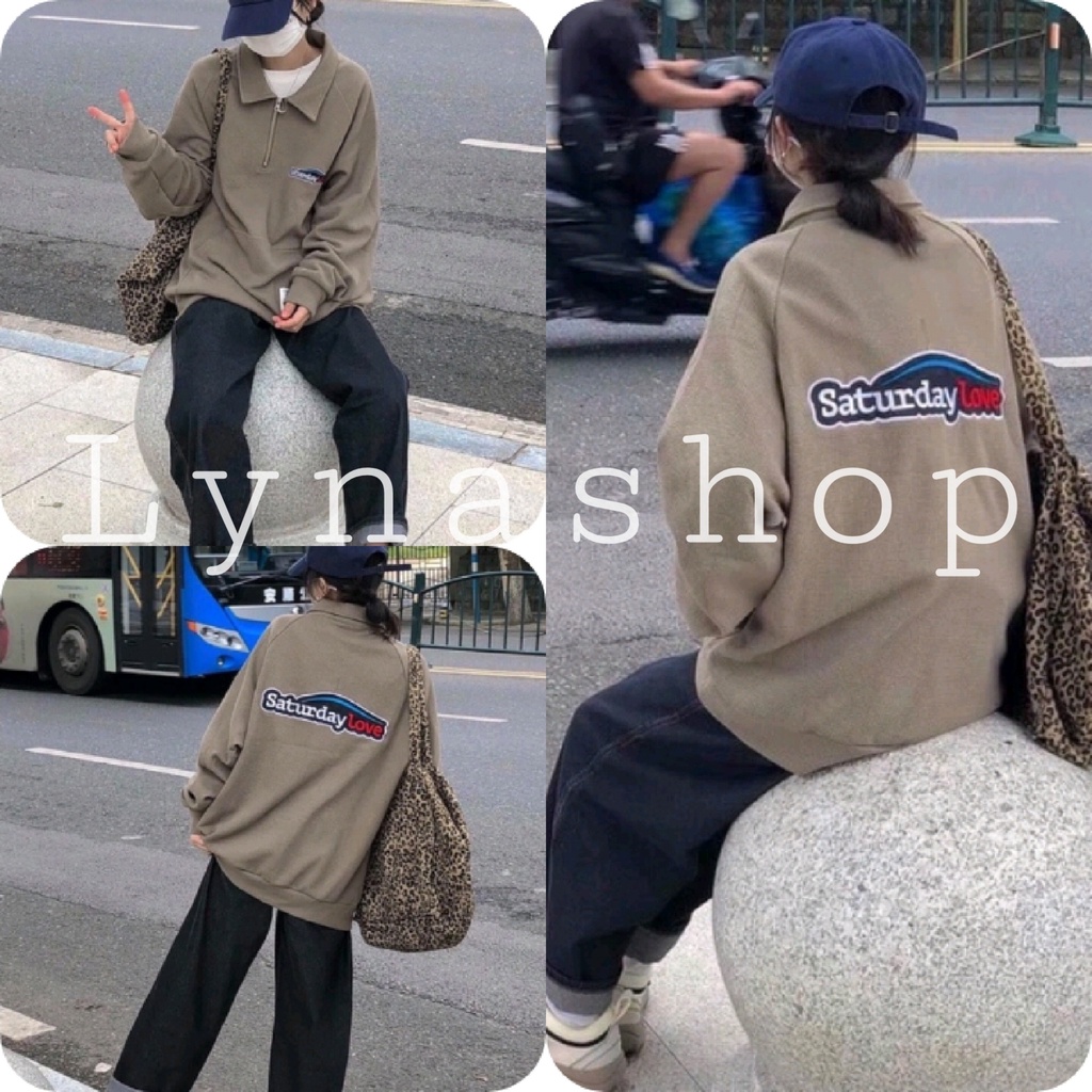 Áo sweater nỉ nam nữ🍉 áo hoddie khóa zip màu nâu unisex nam nữ, chất vải nỉ bông dày dặn có in chữ Staturday sịn