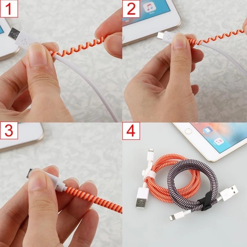 Dây quấn bảo vệ dây cáp sạc điện thoại/cáp dữ liệu USB/dây tai nghe kiểu lò xo dài 1.2m nhiều màu tùy chọn