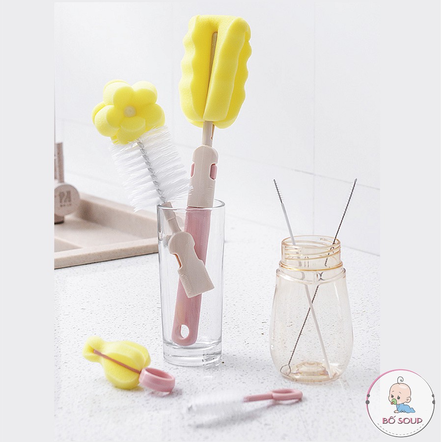 Cọ rửa bình sữa, núm ti, ống hút sữa 6 chi tiết Bottle Brush cao cấp cho bé Shop Bố Soup