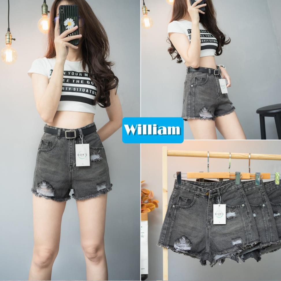 [FREESHIP_50K] Quần short jean nữ lưng cao phối rách denim cotton, rin ngắn phối rách William - AT73  ྇