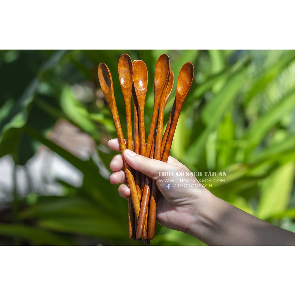 Muỗng Gỗ Nhãn D21, Khuấy Sinh Tố, Cocktail, Nước Cam, Nước Chanh... Gỗ Nhãn Nguyên Khối, Chiều Dài 21cm