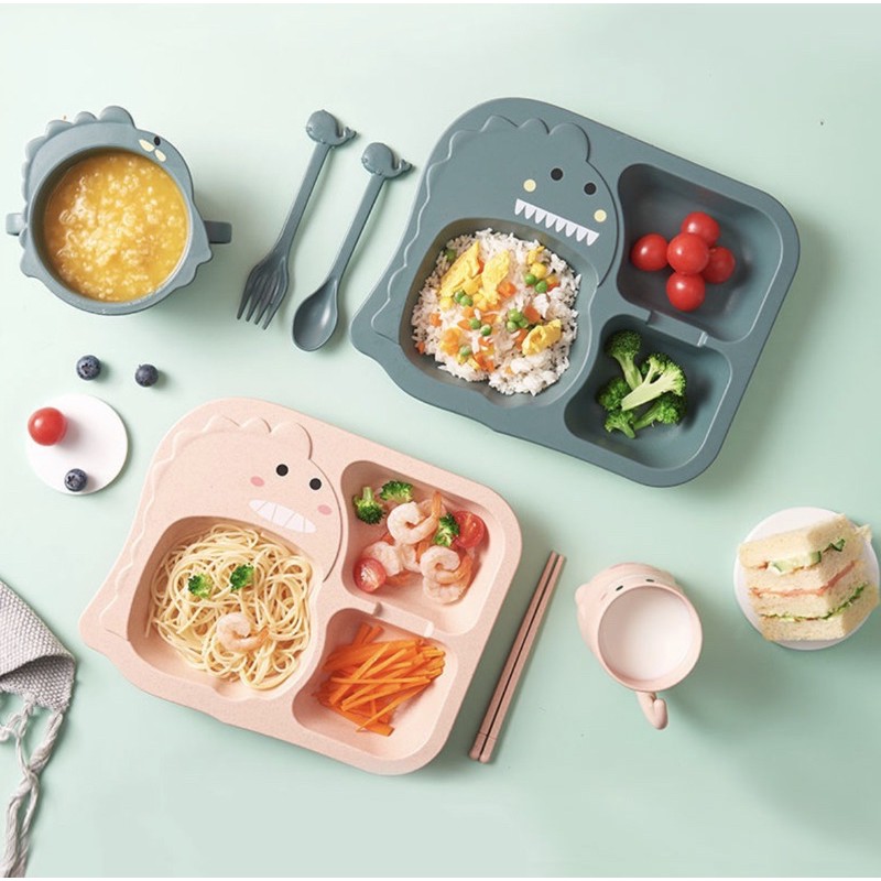 Set dĩa ăn dặm rơm lúa mì cho bé đủ màu