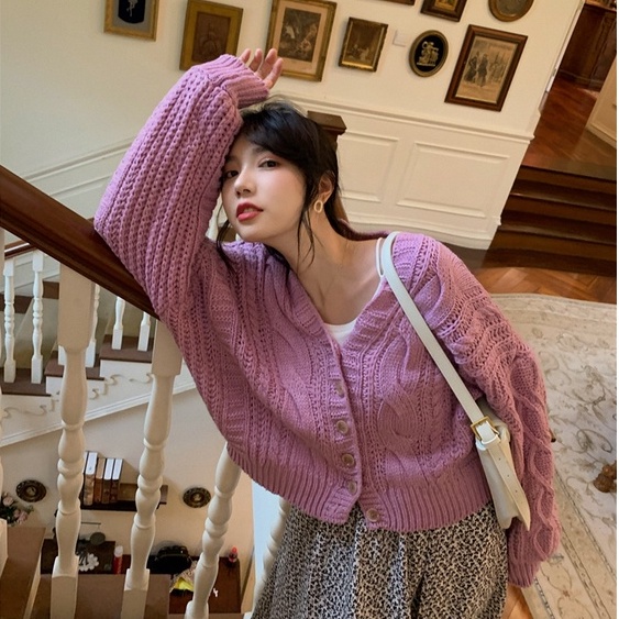 Porozi Áo khoác cardigan nữ tay dài dáng ngắn thời trang phong cách Hàn Quốc