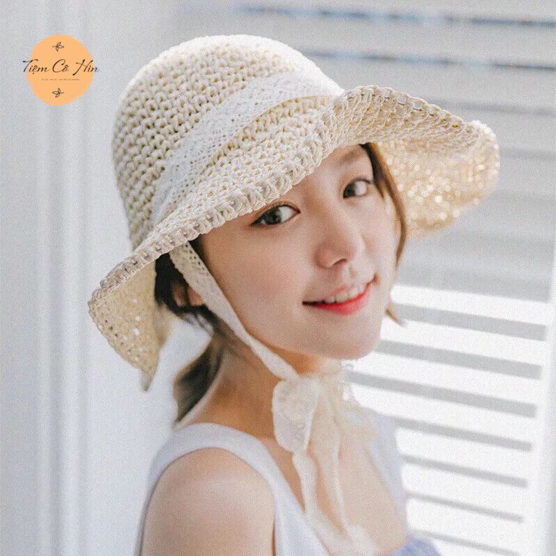 Mũ cói nón cói Tiệm Cô Hìn chất mềm có thể gập nhỏ tiện lợi ship 1h lỗi 1 đổi 1