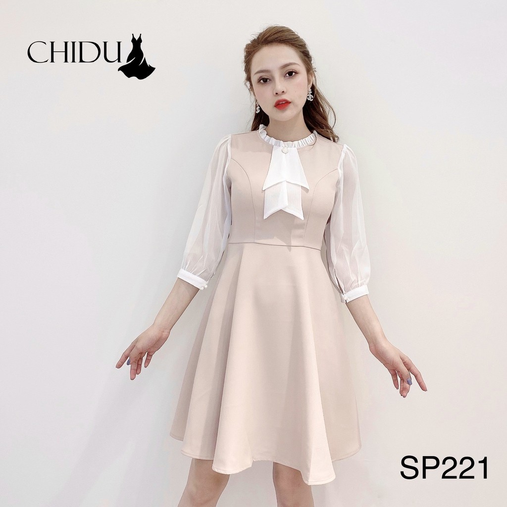 [Mã WARN30 hoàn 15% xu đơn 150k] CHIDU váy cổ nơ một khuy bánh bèo, váy cổ nơ dáng xòe - SP221