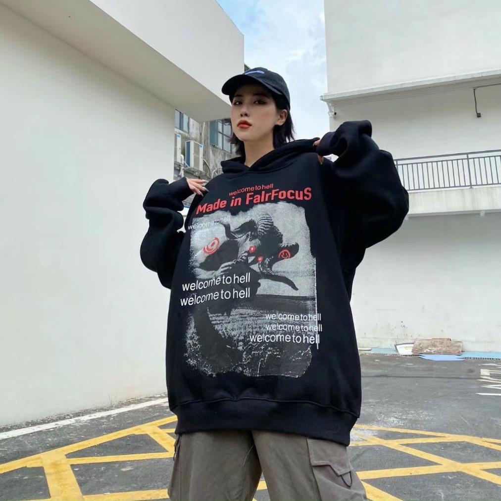 Áo khoác áo HOODIE Hình in Quỷ Satan Nam nữ Nỉ bông