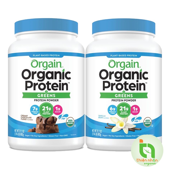 Bột đạm thực vật và greens hữu cơ Orgain Organic Protein pha sữa 882g