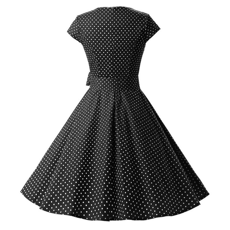 Đầm Dạ Hội Tay Dài Họa Tiết Chấm Bi Phong Cách Rockabilly 1950s