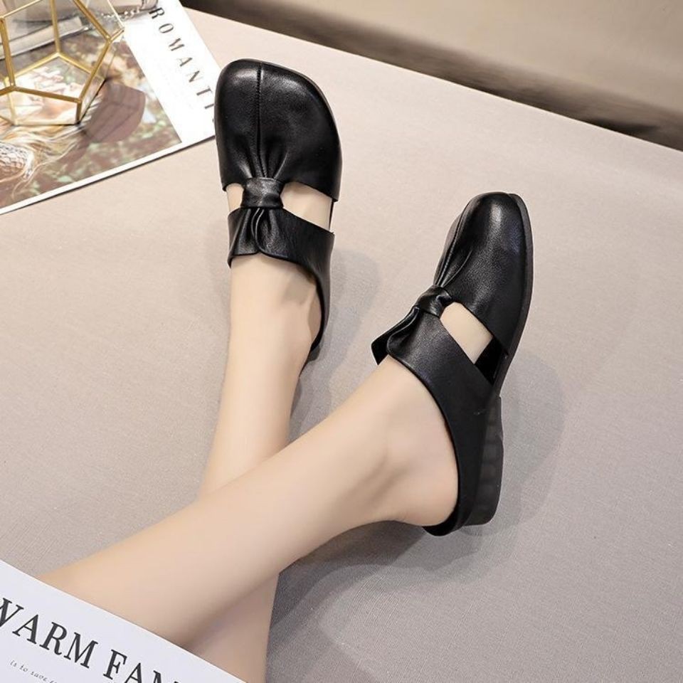 ♠☆Dép Da Đế Mềm Mũi Tròn Thiết Kế Cỡ Lớn Thời Trang Trẻ Trung