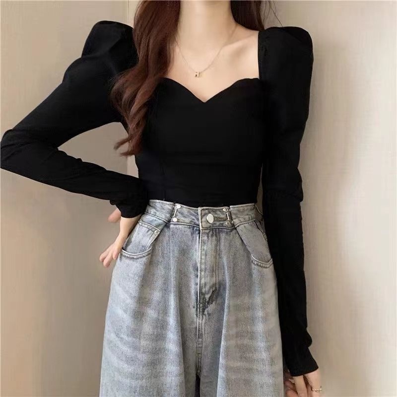 Áo thun NZN tay dài cổ vuông màu sắc đơn giản thời trang cho nữ