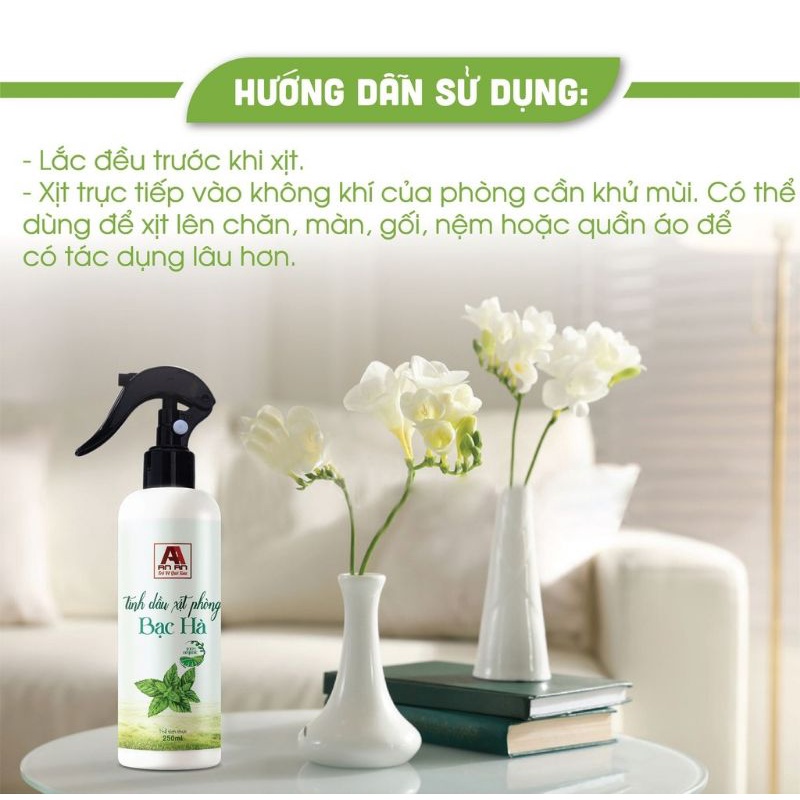 Xịt Thơm Phòng Tinh Dầu Bạc Hà đuổi muỗi khử mùi hiệu quả 250ml, thảo mộc AN AN