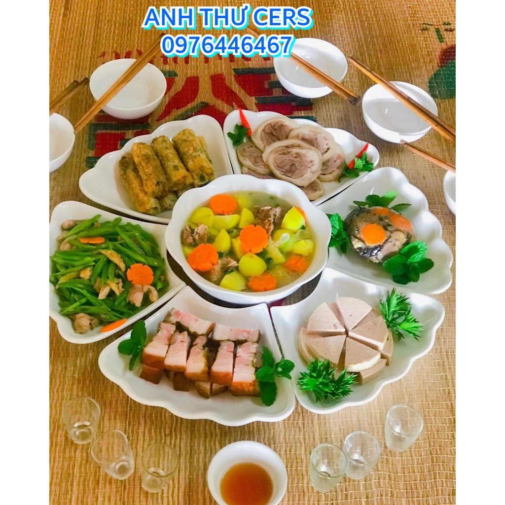 Bộ đồ ăn cao cấp Bát Tràng hoa mặt trời men trắng - sản xuất tại Bát Tràng