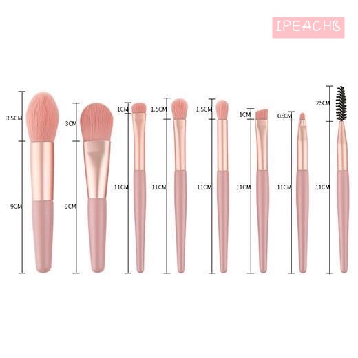 Set 8 cọ trang điểm lông siêu mềm Tặng Kèm Túi Zip Vintage Bộ cọ trang điểm cá nhân mini dễ mang theo