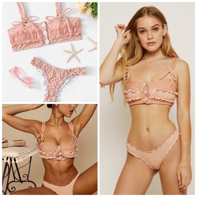 [BKN183] &lt;ÂU&gt; SET BIKINI HỒNG CHẤM BI QUẦN THONG/LỌT KHE