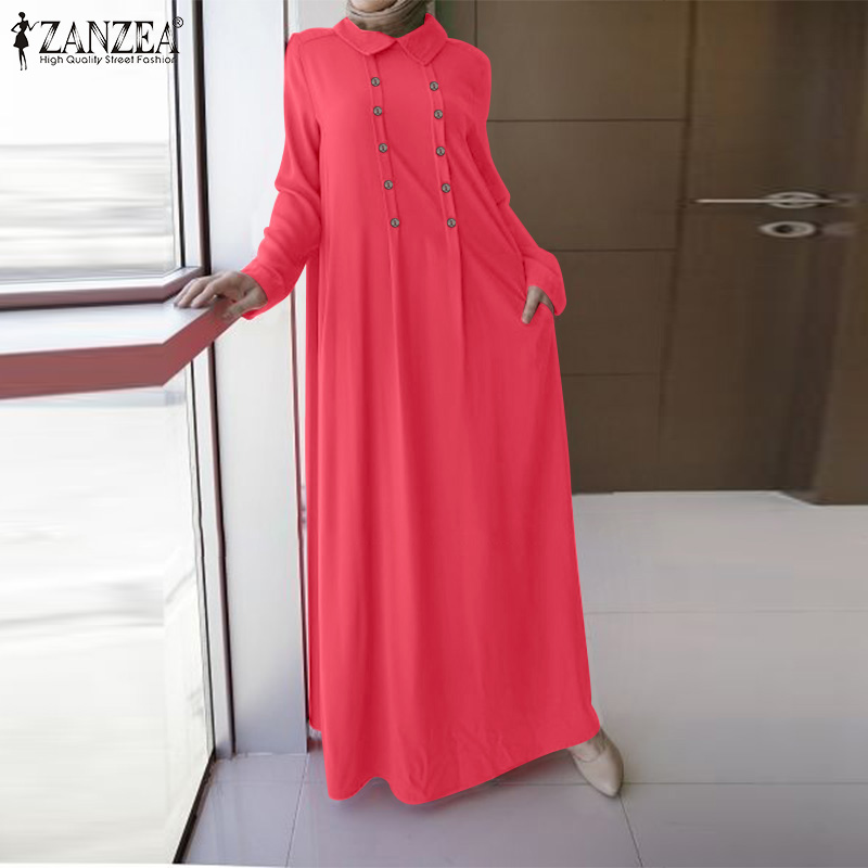 Zanzea Đầm Maxi Dài Cài Nút Phong Cách Hồi Giáo Cho Nữ