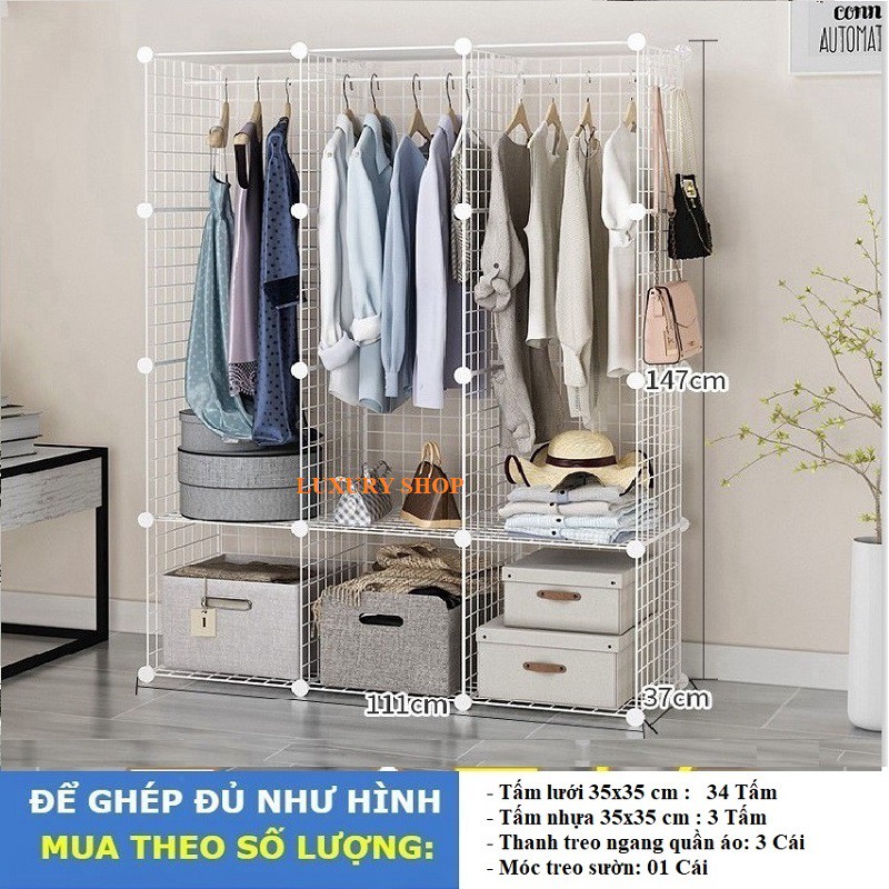 Lưới thép, Tấm nhựa lắp ghép Kệ, Tủ quần áo, giá để sách, Hai mầu đen trắng, Kích thước 35x35 cm