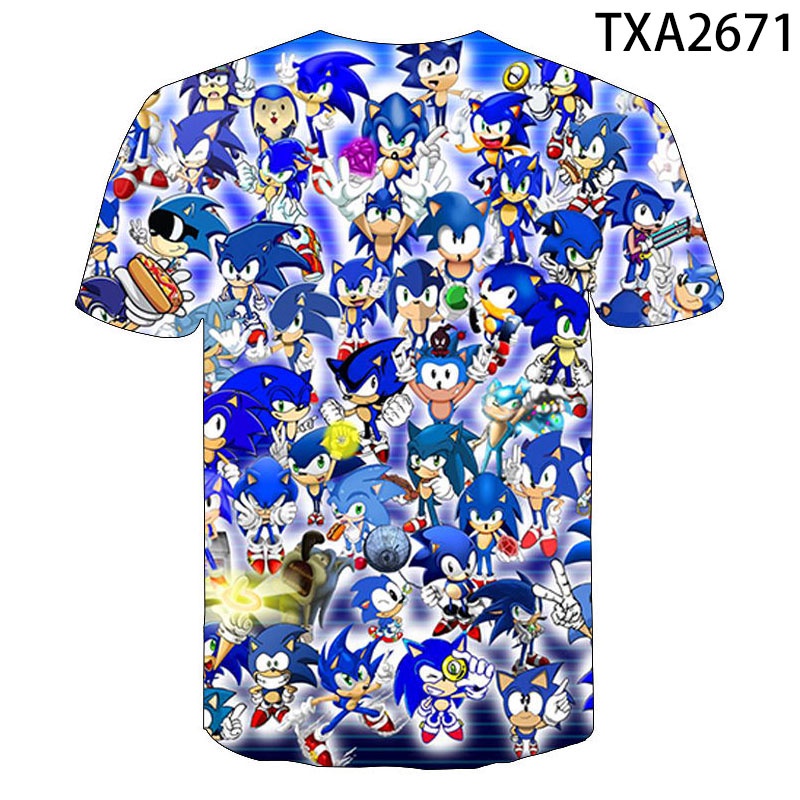 Áo thun tay ngắn in hình hoạt hình nhím Sonic 3D phong cách thường ngày thời trang cho trẻ em trai và gái