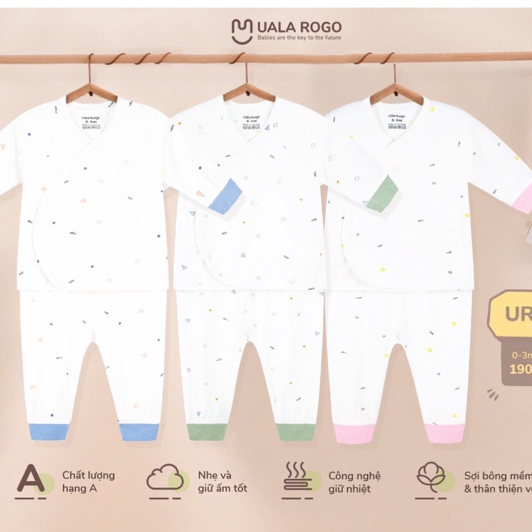 Bộ dài tay cài chéo sơ sinh bamboo sợi tre Ualarogo cho bé