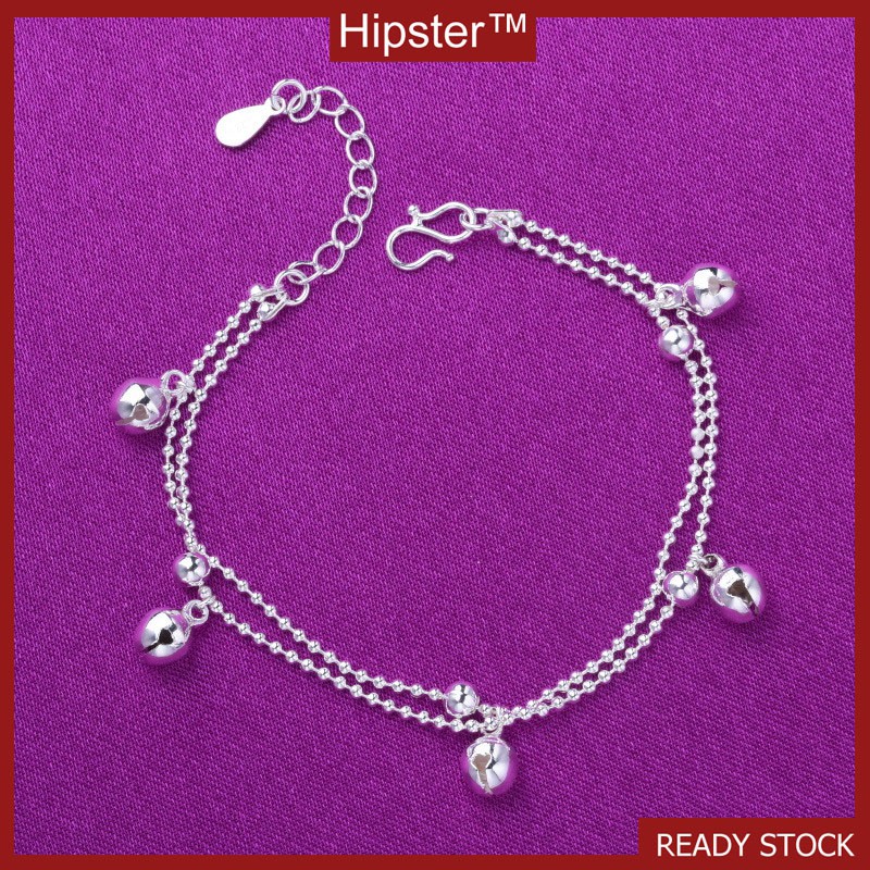 Vòng đeo tay/ Lắc chân mạ bạc đính chuông phong cách Hàn Quốc vintage thời trang dành cho nữ