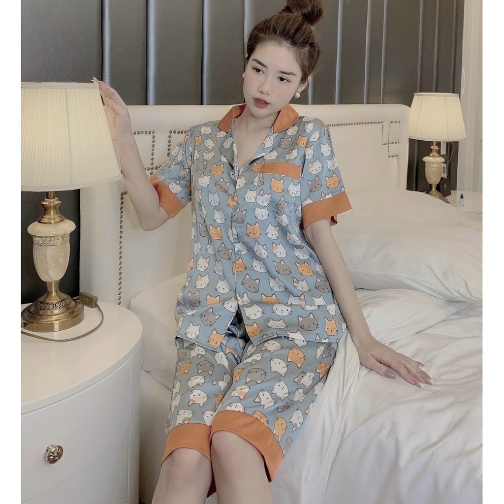 Bộ Đồ Ngủ Lụa Satin 🔥FREESHIP🔥 Đồ Bộ Pijama Hoạt Hình Phối Màu Cá Tính BN18.1