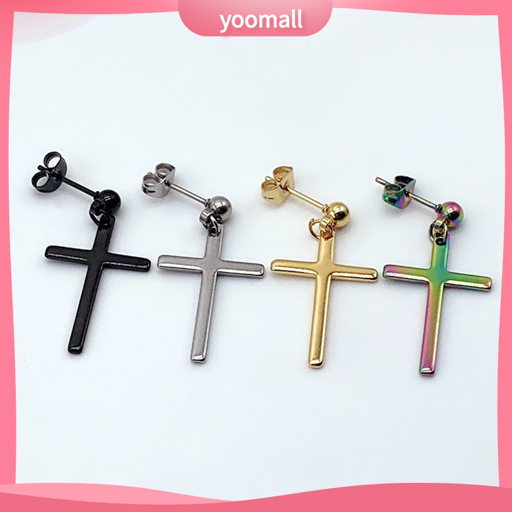 1 Khuyên Tai Hình Thánh Giá Bằng Thép Không Gỉ Phong Cách Punk