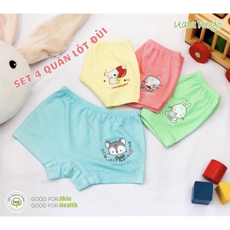 Set 4 quần chip/ quần lót đùi cho bé trai/ bé gái chất Petit UalaRogo