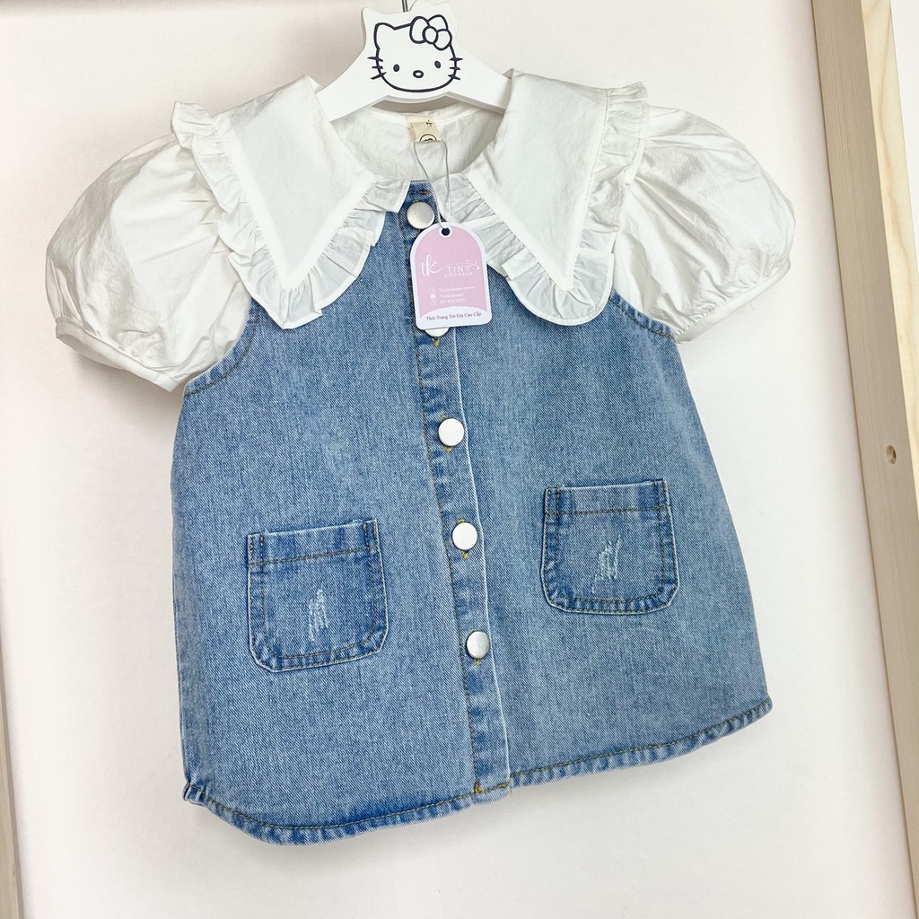 Set Váy Yếm Jean Và Áo Sơ Mi Cho Bé Gái Từ 9-17kg [GS7]