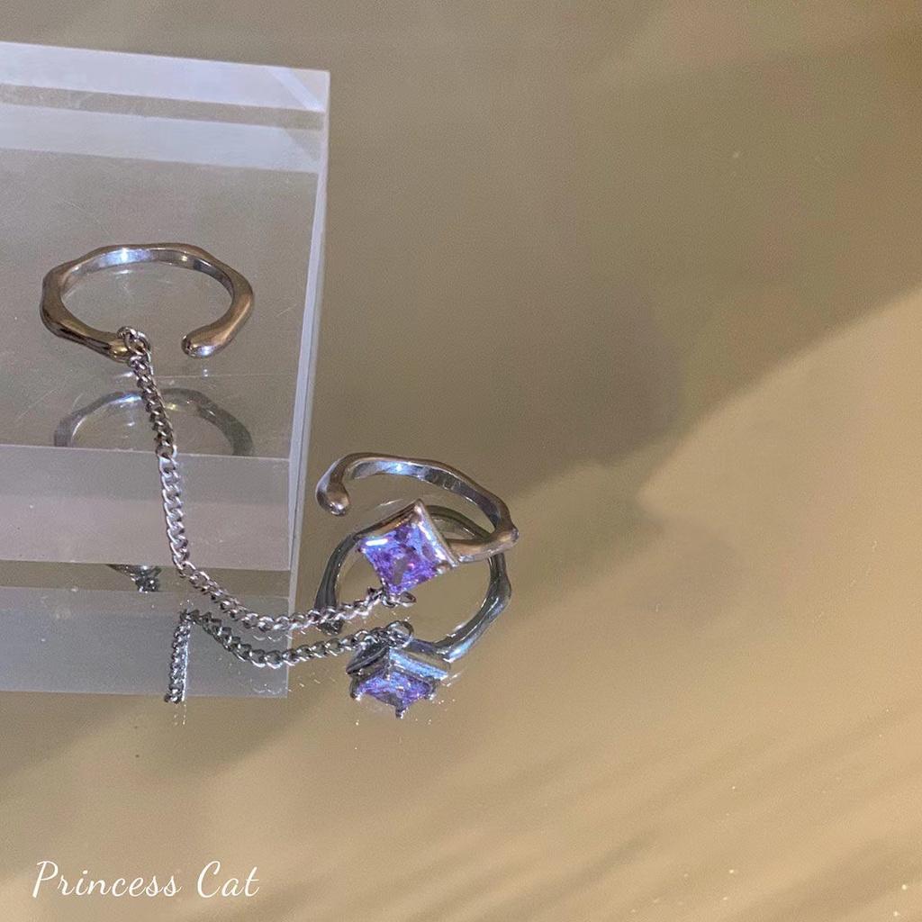 Hàng Có Sẵn Mới set Nhẫn Đính Đá zircon Hình Vuông Màu Tím Thiết Kế Sang Trọng Thời Trang