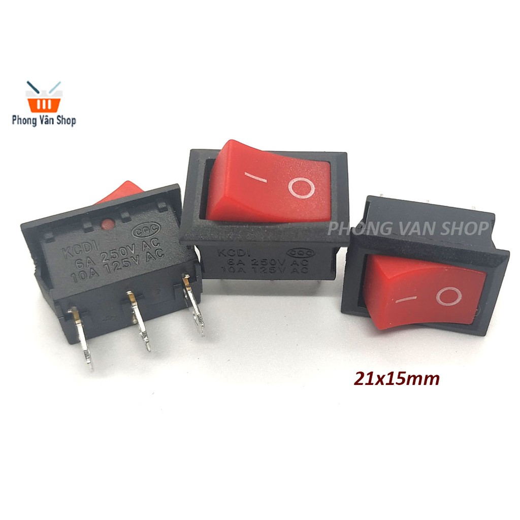 10 Công tắc bập bênh KCD1-101/3P -21*15mm- màu đỏ - 2 kênh - ON-ON