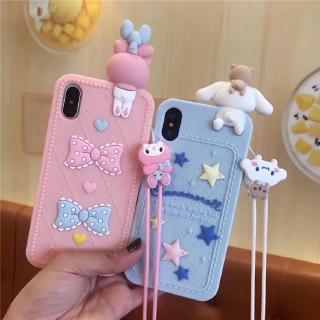 Ốp điện thoại silicone mềm họa tiết thỏ melody có dây đeo thích hợp cho iphone 7/8 6/6s plus