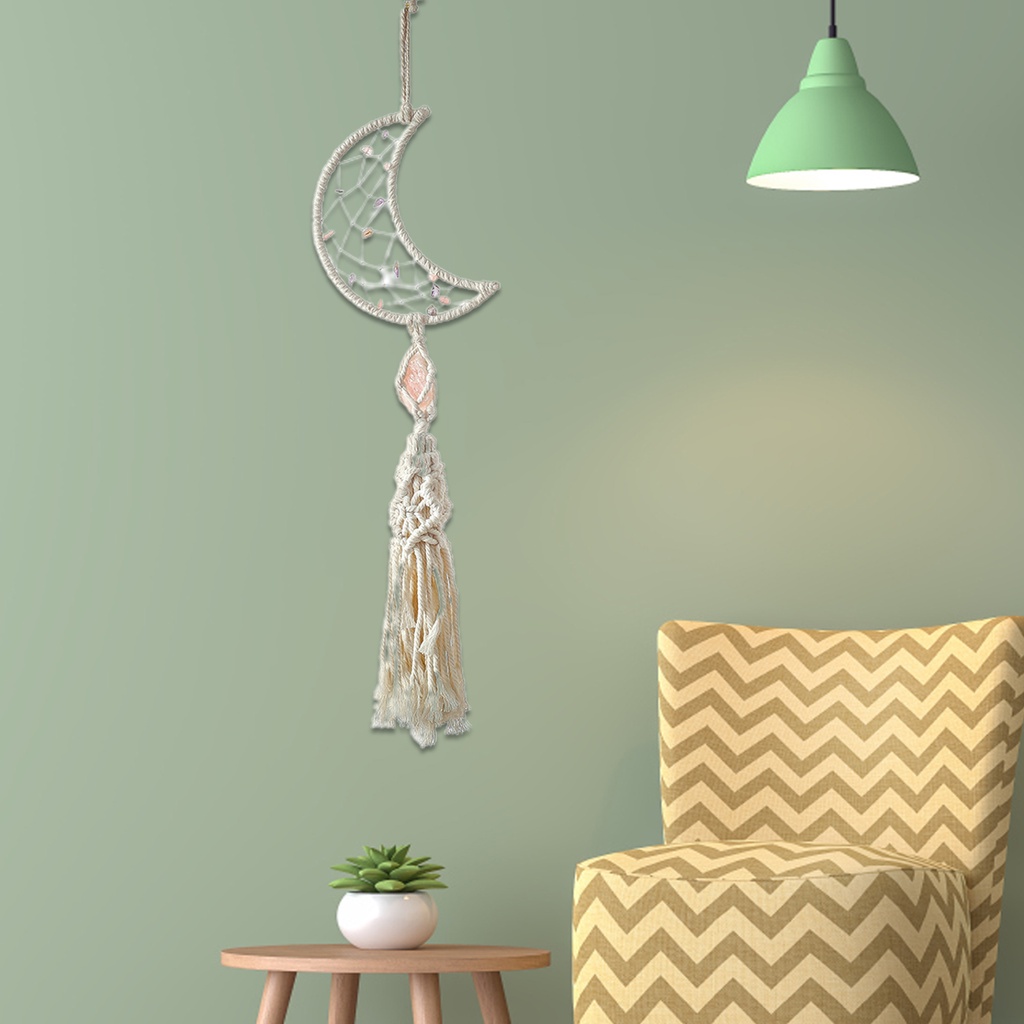 Phụ Kiện Treo Tường Trang Trí Hình Ngôi Sao Và Mặt Trăng Bằng Dây Cotton Phong Cách Bohemian