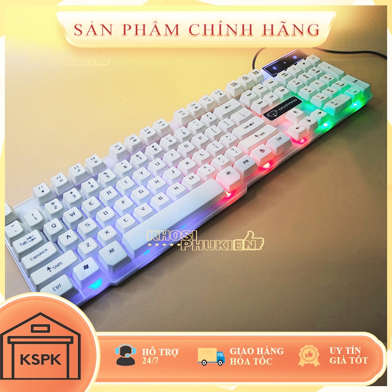BÀN PHÍM MÁY TÍNH giả cơ màu trắng có led có dây KSPK Divipard