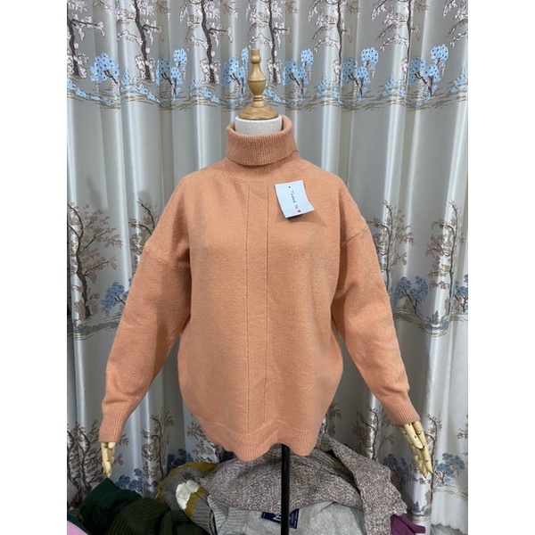 Áo len cổ lọ màu cam pastel hàn quốc